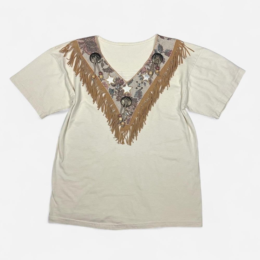 Western Fringe Star Shirt Vintage 80s Cowboy Handmade Leather